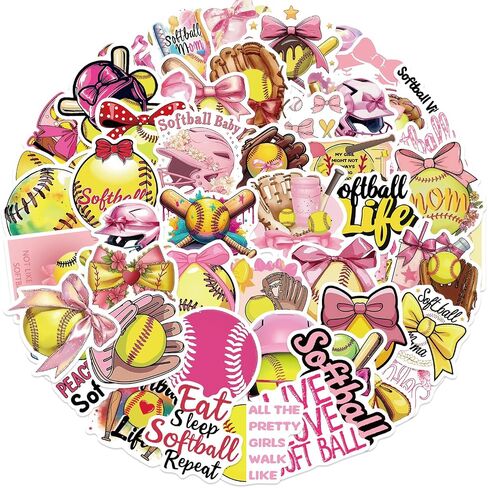 50pcs pink coquettte أقواس ألوان الكرة اللينة ، ملصقات مقاومة للماء فينيل تحفيزي لزجاجات المياه ، الخوذات ، الأمتعة ، حوافز التدريس ، هدايا الكرة اللينة للأطفال ، المراهقين والبالغين in Kuwait