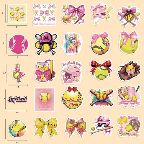 50pcs pink coquettte أقواس ألوان الكرة اللينة ، ملصقات مقاومة للماء فينيل تحفيزي لزجاجات المياه ، الخوذات ، الأمتعة ، حوافز التدريس ، هدايا الكرة اللينة للأطفال ، المراهقين والبالغين in Kuwait