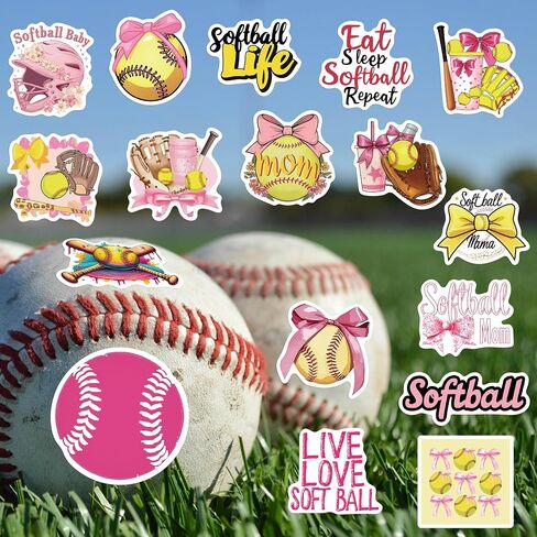 50pcs pink coquettte أقواس ألوان الكرة اللينة ، ملصقات مقاومة للماء فينيل تحفيزي لزجاجات المياه ، الخوذات ، الأمتعة ، حوافز التدريس ، هدايا الكرة اللينة للأطفال ، المراهقين والبالغين in Kuwait