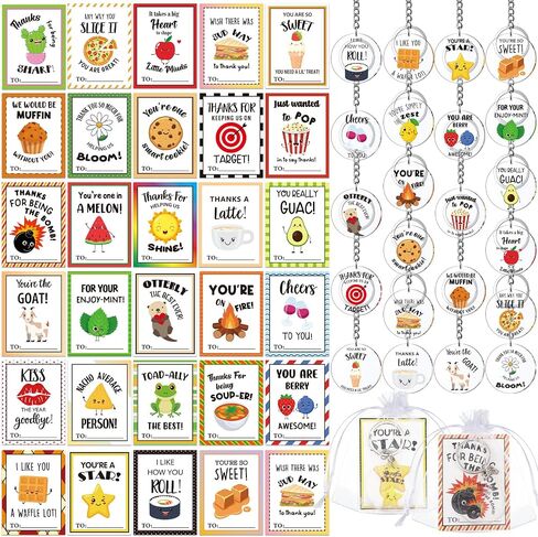 30 Sets Funny Employee Appreciation Gifts Bulk Acrylic Reward Keychains Gifts Thank You Keyrings Coworker Award Certificates Present Inspirational Quotes Pun Cards for Team Coworker Awards in Saudi Arabia