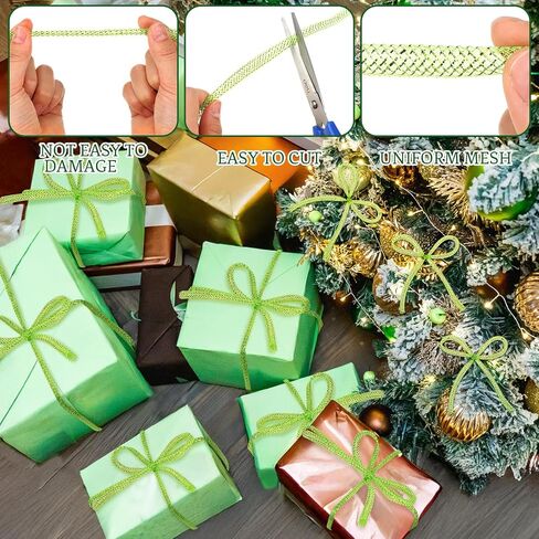 عيد الميلاد الجيري الأخضر Deco شبكة أنابيب للاسترداد ، 8 مم × 25 ياردة شبكة رقائق معدنية بولي أشرطة مرنة مرنة مرنة رقائق فتولي in Saudi Arabia