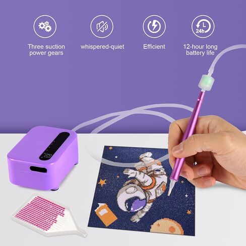 Dovalunetra Electric Diamond Art Pens ، قلم فراغ لاسلكي مع 3 مستويات شفط ، عمر بطارية لمدة 12 ساعة ، تشغيل هادئ ، （الأرجواني） in Kuwait
