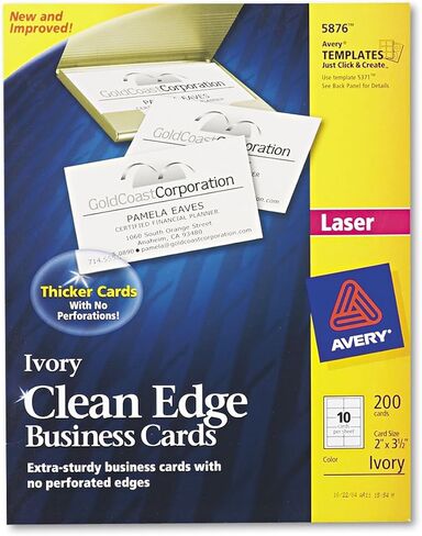 Avery 5876 Clean Edge Business Cards ، Laser ، 2 × 3 1/2 ، Ivory ، 200/Pack in Saudi Arabia