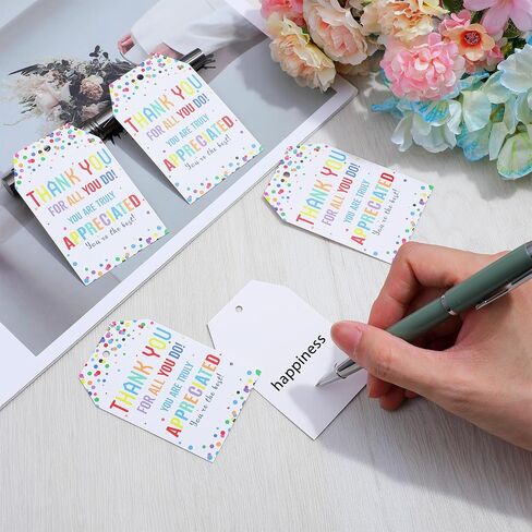 50PCS Thank You Tags with String Attached Thank You Paper Tags with Strings Colorful Dots Paper Gift Tag for Birthday Theme Party Teacher Appreciation Wedding in Saudi Arabia