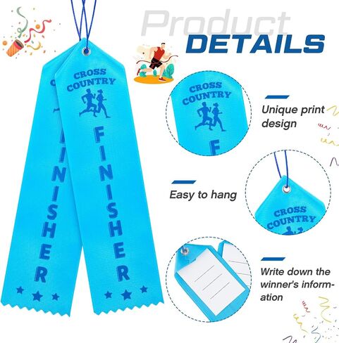 Preboun 100 Pcs Award Ribbons Cross Country Finisher Ribbons with Event Card and Rope Field Day for Competition Sports School Contests Team Prizes Office, Blue in Saudi Arabia