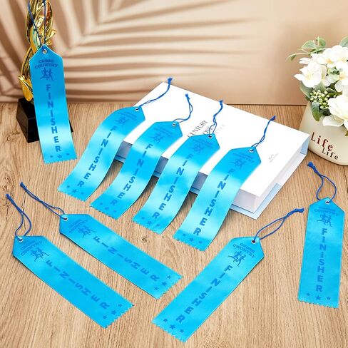 Preboun 100 Pcs Award Ribbons Cross Country Finisher Ribbons with Event Card and Rope Field Day for Competition Sports School Contests Team Prizes Office, Blue in Saudi Arabia