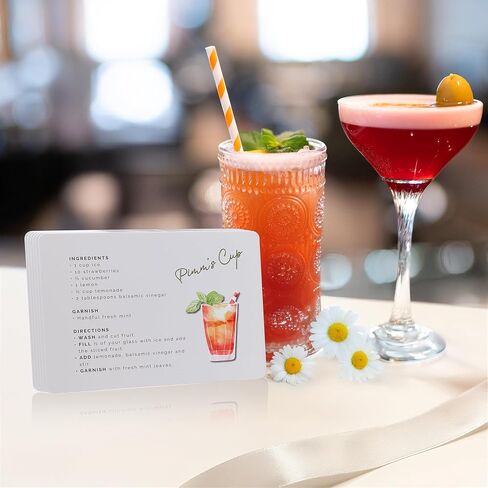 بطاقات وصفة Mocktail - أفكار المشروبات غير الكحولية للحفلات والهدايا والبارات المنزلية - أساسيات البار الجافة الجمالية - وصفات كوكتيل خالية من الكحول - in Saudi Arabia