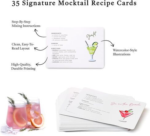 بطاقات وصفة Mocktail - أفكار المشروبات غير الكحولية للحفلات والهدايا والبارات المنزلية - أساسيات البار الجافة الجمالية - وصفات كوكتيل خالية من الكحول - in Saudi Arabia