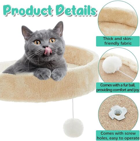 2 أجهزة كمبيوتر 13.39 بوصة شبه حافة قطع الأشجار البديل أجزاء Cat Tree Tower مع معلقة سلاسل مرنة بوم بوم لرفوف جثم منصة (أبيض كريمي) in Kuwait
