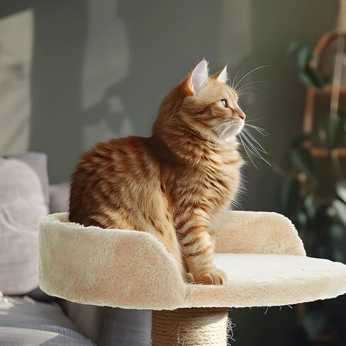2 أجهزة كمبيوتر 13.39 بوصة شبه حافة قطع الأشجار البديل أجزاء Cat Tree Tower مع معلقة سلاسل مرنة بوم بوم لرفوف جثم منصة (أبيض كريمي) in Kuwait