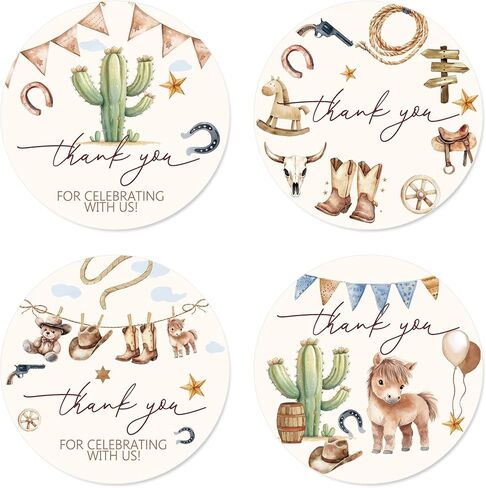 100pcs Western Cowboy شكرًا لك ملصقات عتيقة Wild West Rodeo Rodeo Dower Dower Label Label Secal Boots Cactus Sticker لعيد الميلاد in Saudi Arabia