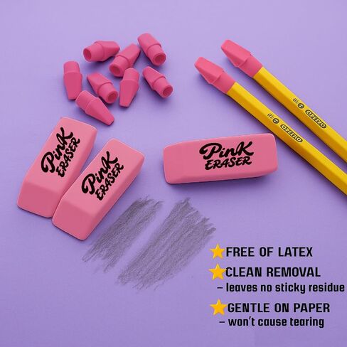 30 PCS Pink Eraser Bulk Set-6 محايات بلوك و 24 محوًا أعلى قلم رصاص ، مستلزمات مدرسية خالية من اللطخة ، للطلاب ، والمعلمين ، والمكتب ، والاستخدام المنزلي (الوردي) in Kuwait