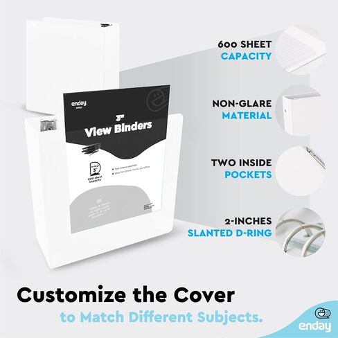 1 Inch Binders 3 Ring, White 1 Inch Round Ring Binder with Clear View Cover & 2 Inside Pockets, School Supplies Binders (24 PC) – by Enday in Saudi Arabia