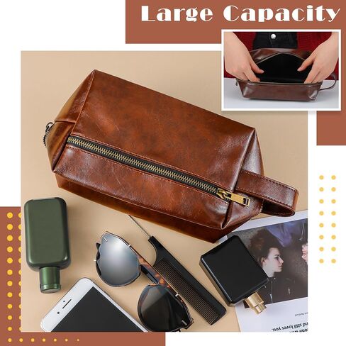 Hillban 10 Pcs Leather Toiletry Bag for Men Big Travel Make up Cosmetic Bag Vintage Men Large Toiletry Bag for Groomsmen Gift Shaving Grooming Travel Anniversary Wedding Boyfriend Father (Colored) in Saudi Arabia