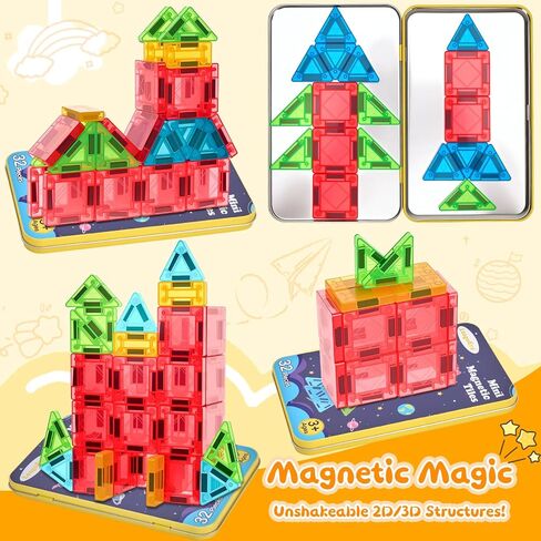 لبنات بناء البلاط المغناطيسي مجموعة لعبة: Mini Mini Magnetiles مجموعة 32 قطعة مع ألعاب البناء من الحديد هدية للأطفال والفتيان الذين تتراوح أعمارهم بين 3 و 12 عامًا. in Saudi Arabia