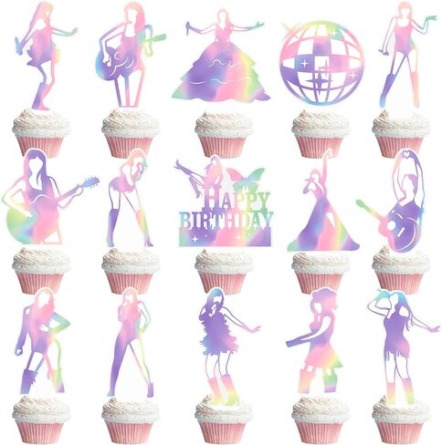 48pcs Music Singer Party Cupcake Toppers Singer Birthday Party Decoration Pop Singer Cupcake Toppers for Popular Music Singer Birthday Baby Shower Supplies in Saudi Arabia