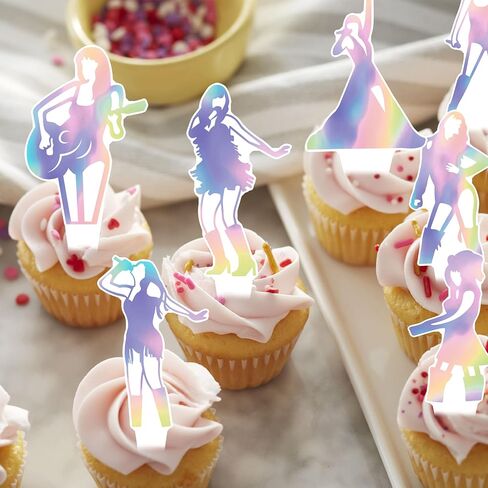 48pcs Music Singer Party Cupcake Toppers Singer Birthday Party Decoration Pop Singer Cupcake Toppers for Popular Music Singer Birthday Baby Shower Supplies in Saudi Arabia