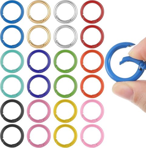 24 PCS Metal Spring O Rings, 12 Colors Round Spring Snap Keyring Metal Carabiner Snap Buckle Clip O Rings Buckles for Purse Keyrings Keychain Handbag Lanyard in Saudi Arabia
