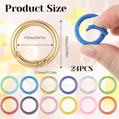 24 PCS Metal Spring O Rings, 12 Colors Round Spring Snap Keyring Metal Carabiner Snap Buckle Clip O Rings Buckles for Purse Keyrings Keychain Handbag Lanyard in Saudi Arabia