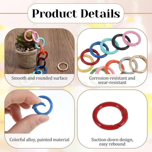 24 PCS Metal Spring O Rings, 12 Colors Round Spring Snap Keyring Metal Carabiner Snap Buckle Clip O Rings Buckles for Purse Keyrings Keychain Handbag Lanyard in Saudi Arabia