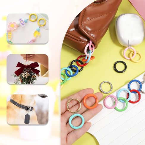 24 PCS Metal Spring O Rings, 12 Colors Round Spring Snap Keyring Metal Carabiner Snap Buckle Clip O Rings Buckles for Purse Keyrings Keychain Handbag Lanyard in Saudi Arabia