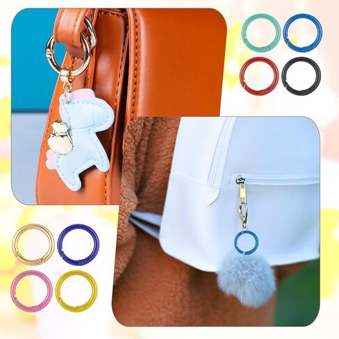 24 PCS Metal Spring O Rings, 12 Colors Round Spring Snap Keyring Metal Carabiner Snap Buckle Clip O Rings Buckles for Purse Keyrings Keychain Handbag Lanyard in Saudi Arabia