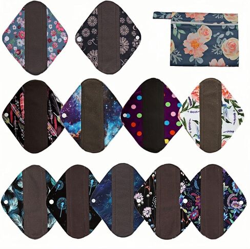 12 قطعة من فوط الدورة الشهرية القماشية، فوط صحية قابلة لإعادة الاستخدام، مقاس 7 بوصة إلى 16 بوصة، غير معطرة in Kuwait