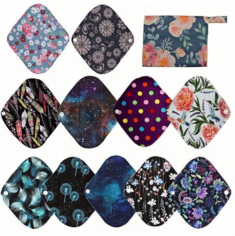 12 قطعة من فوط الدورة الشهرية القماشية، فوط صحية قابلة لإعادة الاستخدام، مقاس 7 بوصة إلى 16 بوصة، غير معطرة in Kuwait