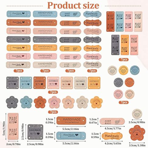 ElevateTech 56pcs ملصقات جلدية مصنوعة يدويًا علامات جلدية من الألياف الدقيقة لعناصر الكروشيه المنقوش على محفظة العلامات التي تصنع الإكسسوارات لحرف الملابس الحرف اليدوية قبعات الحياكة in Kuwait