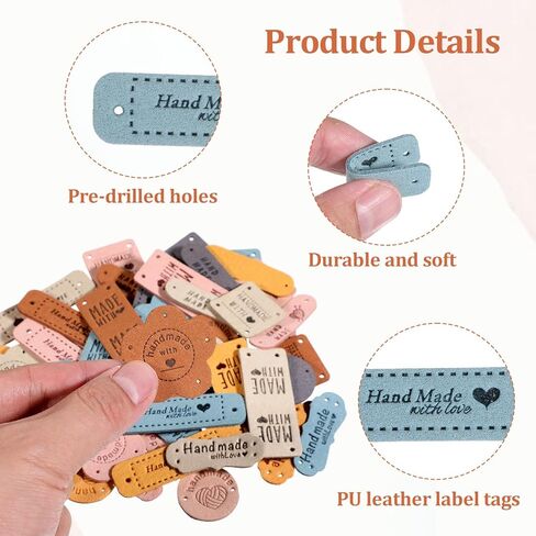 ElevateTech 56pcs ملصقات جلدية مصنوعة يدويًا علامات جلدية من الألياف الدقيقة لعناصر الكروشيه المنقوش على محفظة العلامات التي تصنع الإكسسوارات لحرف الملابس الحرف اليدوية قبعات الحياكة in Kuwait