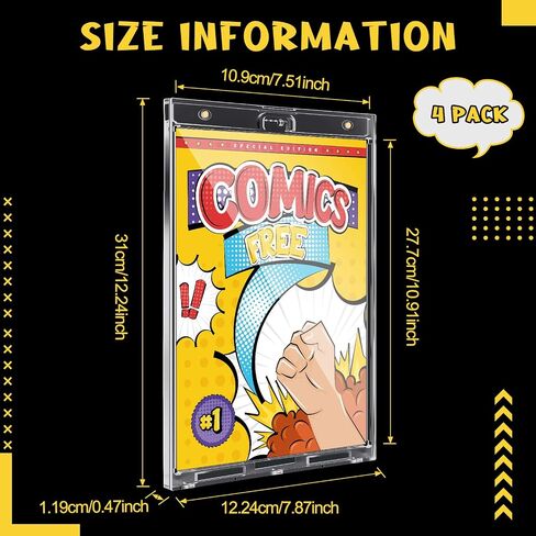 4 Pack Magnetic Comic Book Holder Outer Clear Comic Book Display Case Inside Wall Mountable UV Protection Slab Protectors Fits Most Wall Display (7.87" X 12.24",7.51" X 10.91") in Saudi Arabia