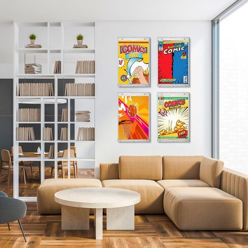 4 Pack Magnetic Comic Book Holder Outer Clear Comic Book Display Case Inside Wall Mountable UV Protection Slab Protectors Fits Most Wall Display (7.87" X 12.24",7.51" X 10.91") in Saudi Arabia