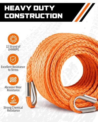 DAYDOOR Winch Rope Extension، 3/8 بوصة × 50ft حبل تمديد ونش صناعي، خط ونش 26,500 رطل للطرق الوعرة ATV UTV SUV Jeep (رمادي) in Kuwait