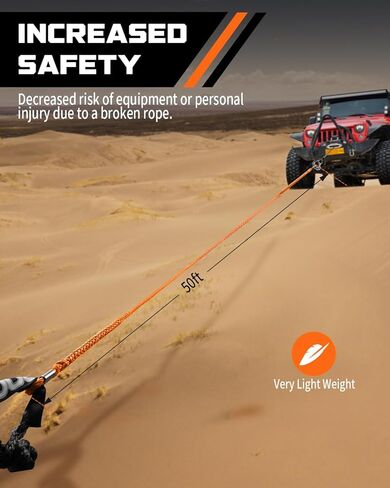 DAYDOOR Winch Rope Extension، 3/8 بوصة × 50ft حبل تمديد ونش صناعي، خط ونش 26,500 رطل للطرق الوعرة ATV UTV SUV Jeep (رمادي) in Kuwait