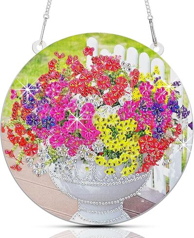 SSIJAYLZ Diamond Art Hanging Ornaments, Flowers Diamond Art Kit for Adults, 7.18 in 5D Crystal Accessories DIY for Home Decor in Saudi Arabia