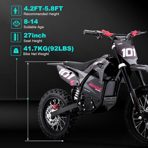 KOOZ HP115E Electric Dirt Bike Ebike for Kids and Teens, 40 MPH 60V 2000W (Max 3000W) Offroad Motorcycle with 14"/12" Tires, Hydraulic Brakes, Ideal for Offroad Riding (40 MPH Red) in Kuwait