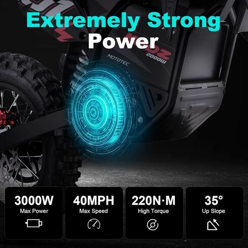 KOOZ HP115E Electric Dirt Bike Ebike for Kids and Teens, 40 MPH 60V 2000W (Max 3000W) Offroad Motorcycle with 14"/12" Tires, Hydraulic Brakes, Ideal for Offroad Riding (40 MPH Red) in Kuwait