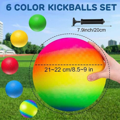 8.5 Inch Playground Balls Dodgeballs for Kids & Adults, Pack of 6 – Inflatable Rubber Kickball, Dodgeball, Handball for School, Recess, PE, Outdoor Games, Playground & Backyard More with Ball Pump in Saudi Arabia