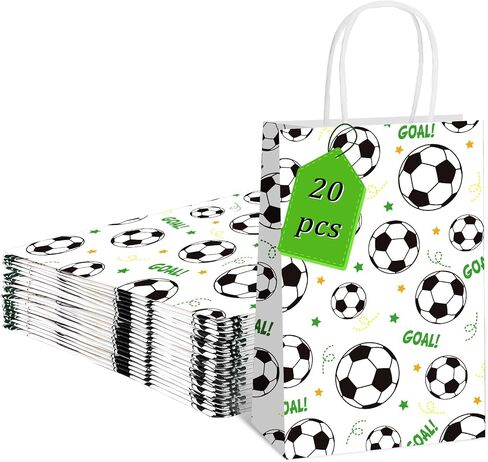 woric 20 Pcs Soccer Gift Bags, 6.2x3.1x8.3 in Soccer Goodie Bags with Handles Paper Soccer Treat Bag for Team Kids Adults Football Themed Birthday Party in Saudi Arabia
