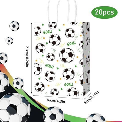 woric 20 Pcs Soccer Gift Bags, 6.2x3.1x8.3 in Soccer Goodie Bags with Handles Paper Soccer Treat Bag for Team Kids Adults Football Themed Birthday Party in Saudi Arabia