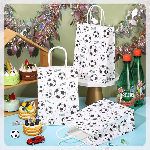 woric 20 Pcs Soccer Gift Bags, 6.2x3.1x8.3 in Soccer Goodie Bags with Handles Paper Soccer Treat Bag for Team Kids Adults Football Themed Birthday Party in Saudi Arabia
