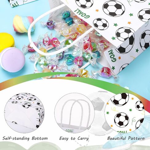 woric 20 Pcs Soccer Gift Bags, 6.2x3.1x8.3 in Soccer Goodie Bags with Handles Paper Soccer Treat Bag for Team Kids Adults Football Themed Birthday Party in Saudi Arabia