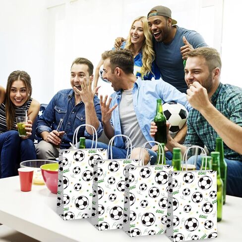 woric 20 Pcs Soccer Gift Bags, 6.2x3.1x8.3 in Soccer Goodie Bags with Handles Paper Soccer Treat Bag for Team Kids Adults Football Themed Birthday Party in Saudi Arabia