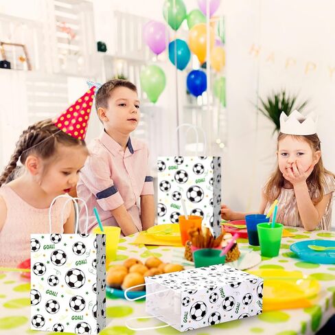 woric 20 Pcs Soccer Gift Bags, 6.2x3.1x8.3 in Soccer Goodie Bags with Handles Paper Soccer Treat Bag for Team Kids Adults Football Themed Birthday Party in Saudi Arabia
