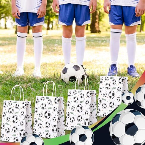 woric 20 Pcs Soccer Gift Bags, 6.2x3.1x8.3 in Soccer Goodie Bags with Handles Paper Soccer Treat Bag for Team Kids Adults Football Themed Birthday Party in Saudi Arabia