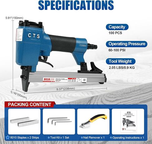 CTS 8016 Pneumatic Upholstery Staple Gun for 21 Gauge 80 Series 1/2" (12.8 mm) Crown 1/4" to 5/8" (6.0-16.0 mm) Length Staples, Air Stapler for Furniture and Interior Decoration in Saudi Arabia