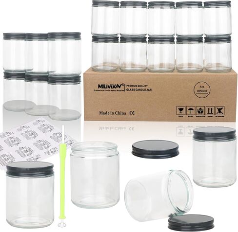 MILIVIXAY 20 Pack 8 OZ Thick Glass Dark Amber Candle Jars with All Black Metal Lids-Bulk Empty Candle Jars for Making Candles-Canning Jar for Spice, Liquid, Sample- Dishwasher Safe. in Saudi Arabia