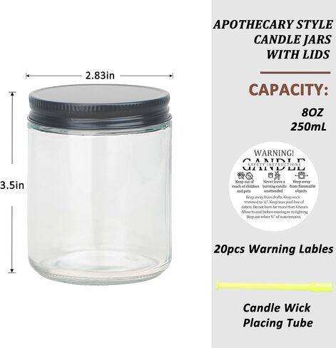 MILIVIXAY 20 Pack 8 OZ Thick Glass Dark Amber Candle Jars with All Black Metal Lids-Bulk Empty Candle Jars for Making Candles-Canning Jar for Spice, Liquid, Sample- Dishwasher Safe. in Saudi Arabia