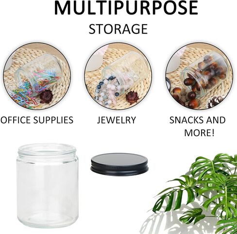 MILIVIXAY 20 Pack 8 OZ Thick Glass Dark Amber Candle Jars with All Black Metal Lids-Bulk Empty Candle Jars for Making Candles-Canning Jar for Spice, Liquid, Sample- Dishwasher Safe. in Saudi Arabia