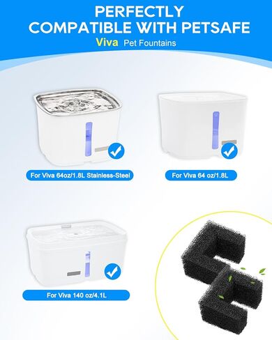 6-Pack Cat Fountain Filter Replacement Compatible with PetSafe Outlast Pumpless Pet Fountains, Fit for Viva Cat Water Fountain Stainless Steel, Filters in Saudi Arabia